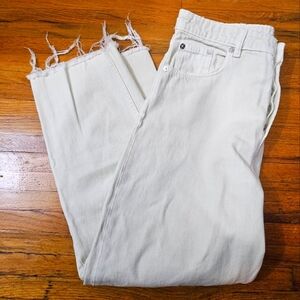 Zara Pale Green Straight Raw Hem Button Fly High Rise Denim Jeans Plus 14